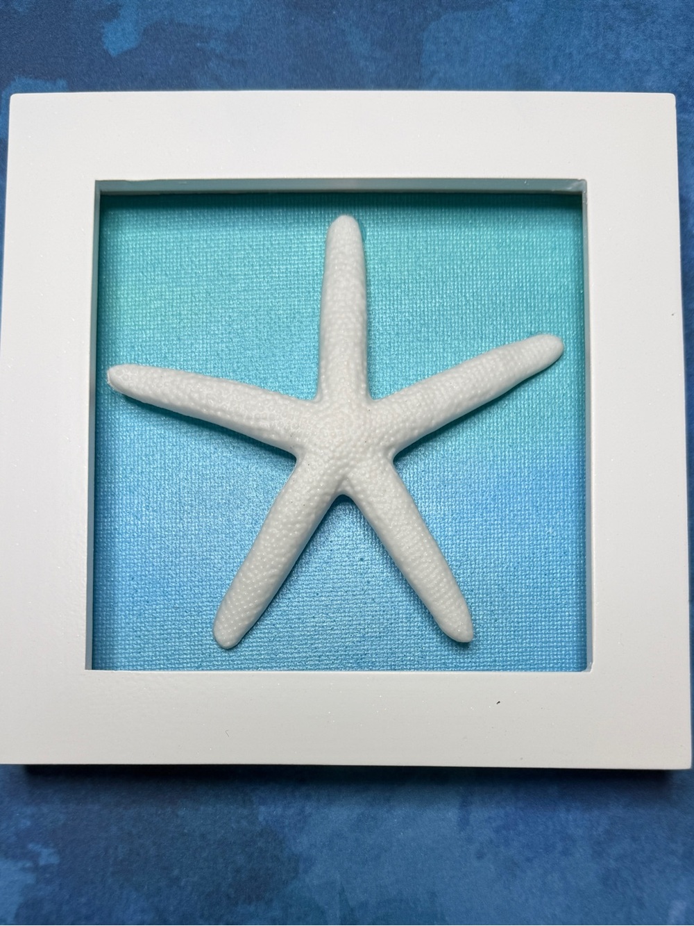 White Starfish Wall Art on Aqua Blue Background - Coastal Home Accent